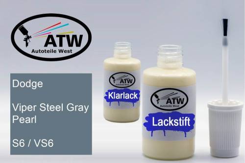 Dodge, Viper Steel Gray Pearl, S6 / VS6: 20ml Lackstift + 20ml Klarlack - Set, von ATW Autoteile West.